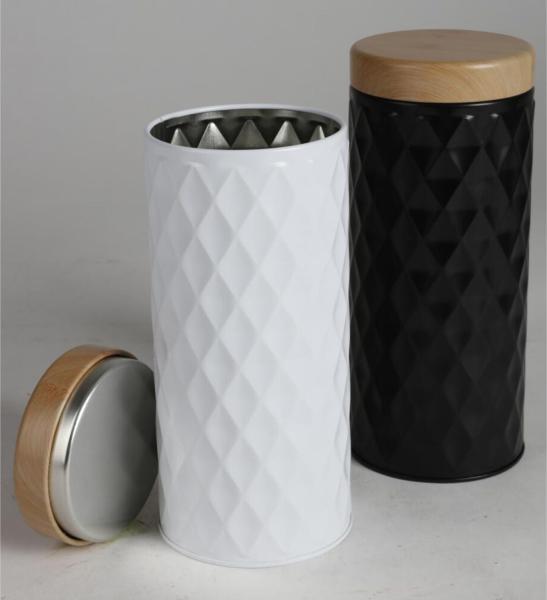 12x Metall-Vorratsdose mit Bambus-Optik Küche Lebensmittel D 8 x H 18cm