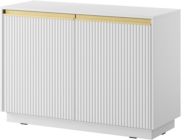 Kommode Rumbed K104 mit 2 Drehtüren (Farbe: Weiß / Weiß + Gold Anoda)