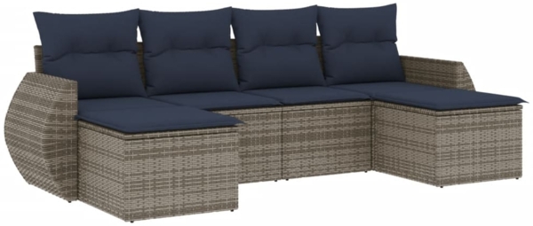 vidaXL 6-teiliges Gartensofa-Set mit Kissen, grau, Polyrattan 3221720