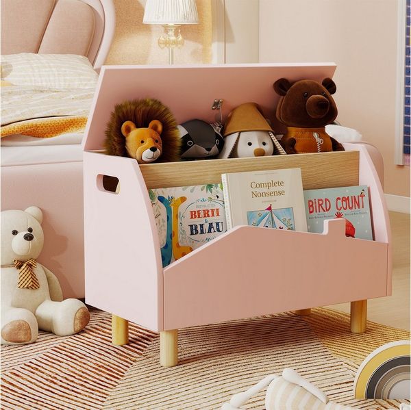 COSTWAY Spielzeugtruhe Kinderregal, aus Holz, 60 x 30 x 44 cm