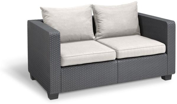Allibert Salta 2-Sitzer in Anthrazit mit Kissen | Wetterfester Rattanoptik-Gartensofa