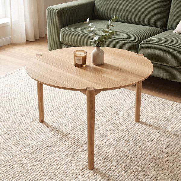 skølm 'Åsarna' Couchtisch, Massivholz Eiche, natur geölt, Ø70 cm, Beistelltisch für Wohnzimmer