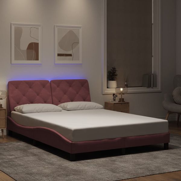 vidaXL Bettgestell mit LED ohne Matratze Rosa 120x200 cm Samt 3213848