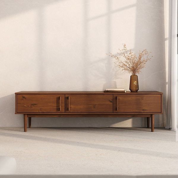 IDIMEX Lowboard TECCA, Niedriges Sideboard aus Massivholz 3 Türen Wohnzimmer Kastanie Finish