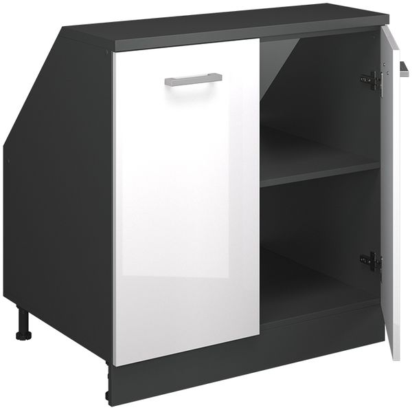 Küchenschrank für Dachschrägen R-Line Weiß Hochglanz 80 cm mit 2 Türen, Schrankkorpus 60 cm Tiefe Vicco Bild 3