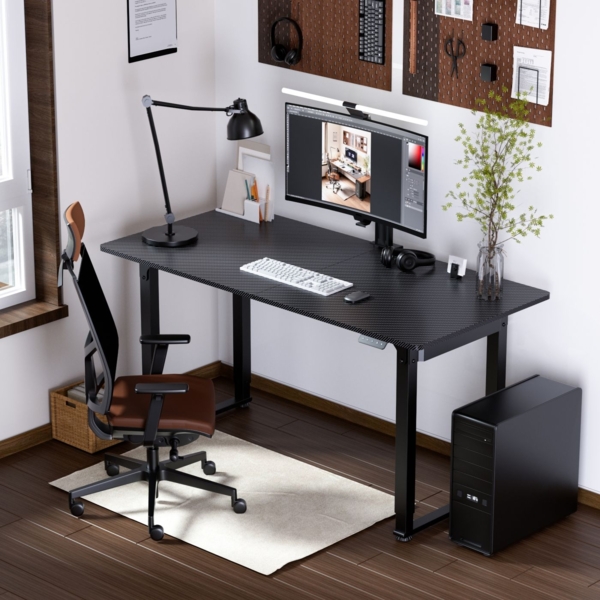 DELUKE® Elektrisch Höhenverstellbarer Schreibtisch OMGA - 160x75cm Stahlgestell 45cm Höhenverstellung Memory Funktion Home Office Schreibtisch Schwarz
