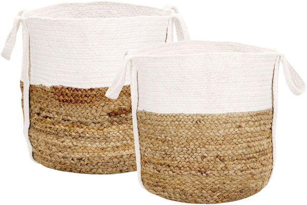 Textilkorb Baumwolle Jute weiß naturfarben 2er Set BELLPAT