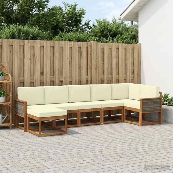 vidaXL Outdoor-Sofagarnitur mit Kissen 7 pcs Natur und Creme Polyester 3385386