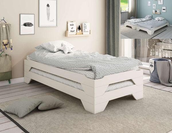 OTTO home Massivholzbett Melwine – Stapelbett aus massiver Kiefer, platzsparend & flexibel (2-tlg, in 2 Ausführungen- als Einzelbett oder Set aus 2 Betten), Mit Lattenrost, ideal als Gästebett, FSC® zertifiziert, Made in Europe