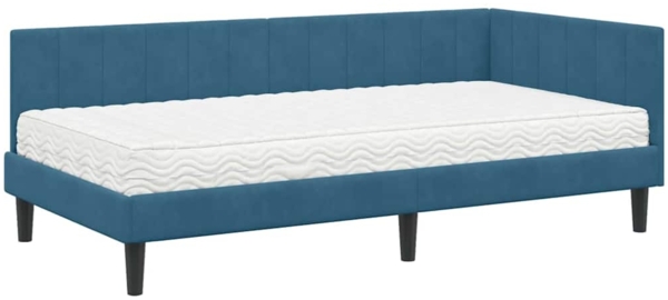 vidaXL Eckbettgestell mit Matratze mit Kopfteil Blau 100 x 200 cm Samt 3393907