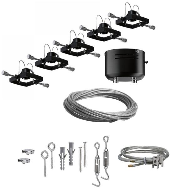 Paulmann No. 94290 Seilsystem Mac II Schwarz matt mit 5 Spots ohne Leuchtmittel GU5,3