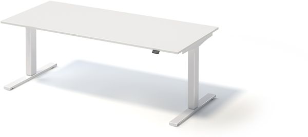 Varia Schreibtisch, 650-1250 mm elektrisch höhenverstellbar, B 1800 x T 800 mm, Dekor weiß, Gestell verkehrsweiß