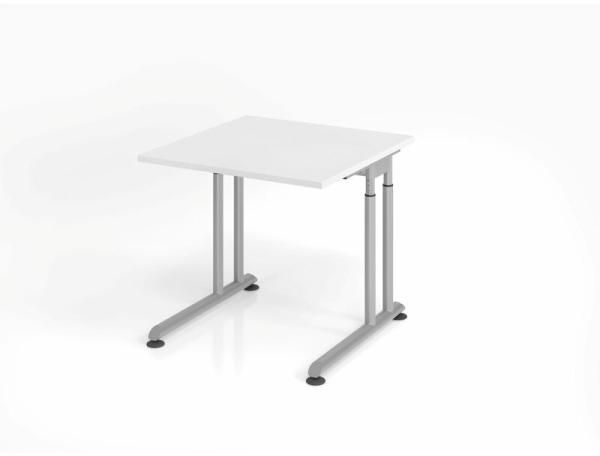 Schreibtisch C-Fuß 80x80cm Weiß/Silber