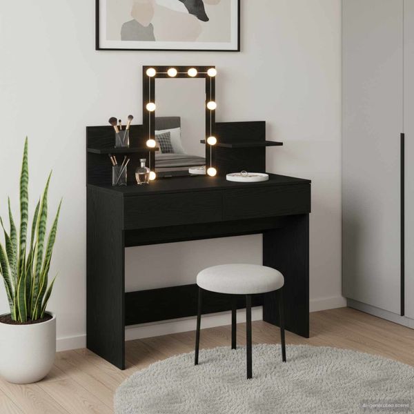 vidaXL Schminktisch mit Regal Schwarz Eichen-Optik 100 x 40 x 130 cm 868852