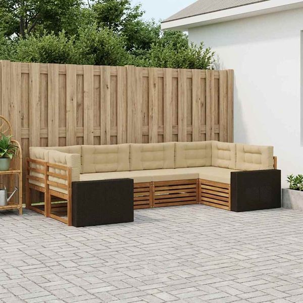 vidaXL Outdoor-Sofagarnitur mit Kissen 6 pcs Natur und Beige 3383786