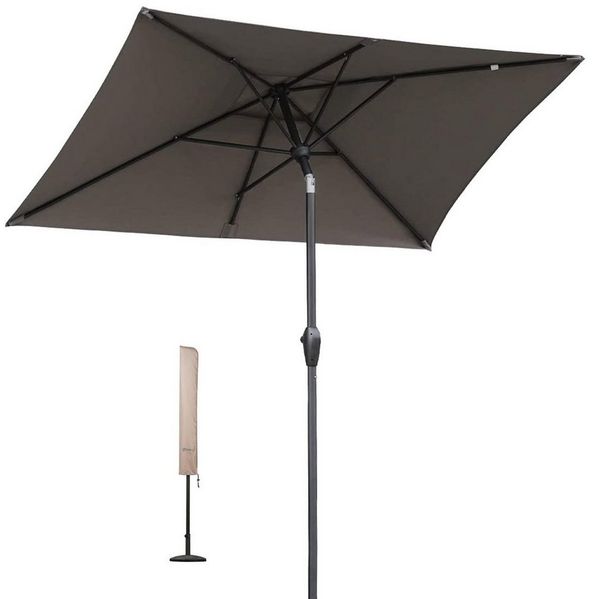 Sekey Sonnenschirm 210x140 cm Aluminum Sonnenschirm Rechteckig Marktschirm mit Kurbel, LxB: 210,00x140,00 cm, mit/ohne LED-Lichtern, Sonnenschutz UV50+, Gartenschirm Knickbar