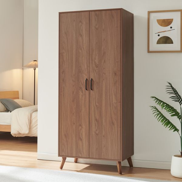 Kleiderschrank Norg 191 x 80 x 52 cm 2 Türen 1 Fach Walnussoptik [en. casa]
