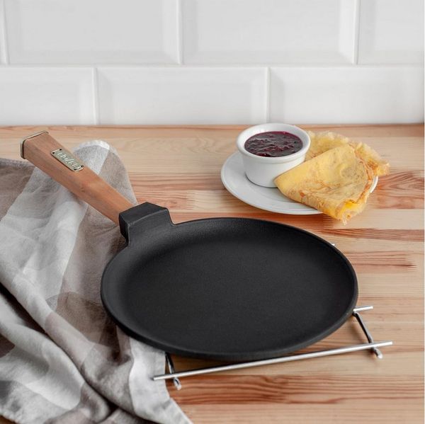 BIG-PAN Crêpepfanne 22cm Gusseisen Crêpes Pfanne + Pfannenwender, Gusseisen