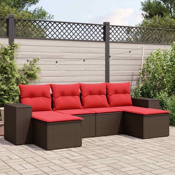 vidaXL 6-teiliges Gartensofa-Set mit Kissen, braun, Polyrattan 3222923