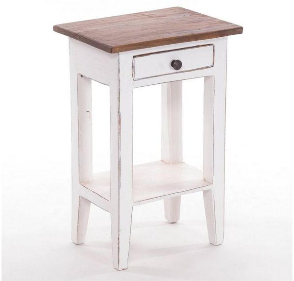 DESIGN DELIGHTS 'Planta' Beistelltisch mit Schublade, 52x34cm (HxB), Weiß-Landhaus