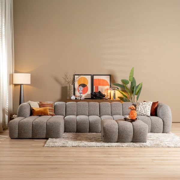 Bronx71 Ecksofa Luca XL aus Bouclé-Stoff braun/grau links