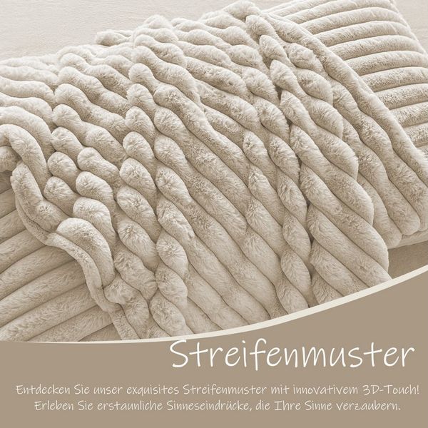 KEAYOO Bettwäsche Flauschiger Kunstfell-Streifen, 2 teilig, Plüsch Bettwäsche 135x200 cm für Winter Kissenbezug 80x80 cm