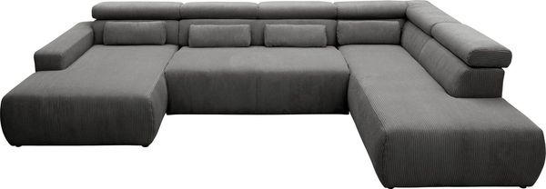 DOMO collection Wohnlandschaft Brandon, belastbar bis 140kg/ Sitz, B/T: 359/228 cm, U-Form, mit Sitztiefenverstellung, Cord, grau