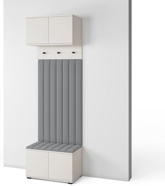 Garderoben-Set Napoli Version 15: Schuhschrank mit Polsterpaneelen, Hängeschrank für Flur und Eingangsbereich (Cashmere/Trinity 14), 225 x 40 x 70 cm