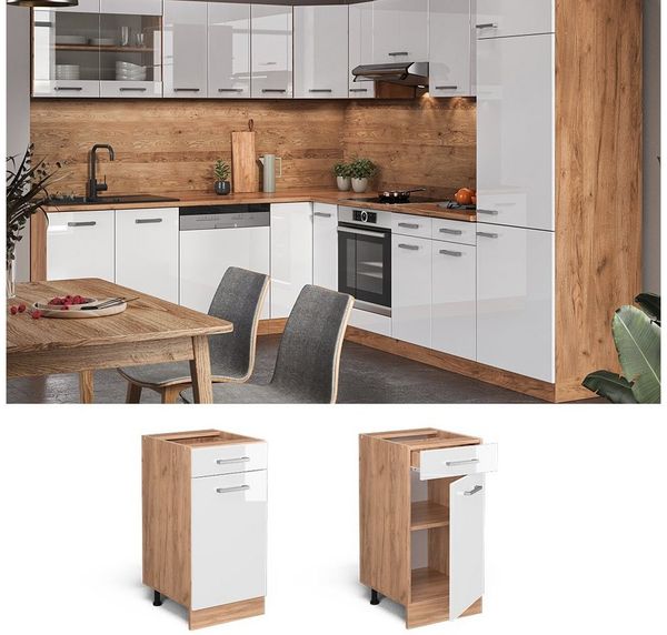 Vicco Küchenschrank Küchenzeile R-Line, Weiß Hochglanz, Schubunterschrank 40 cm, ohne AP Bild 2