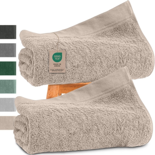 Hausfelder Saunatuch 2er Set Saunatuch XXL (Beige, Saunatuch XXL 100x200cm), Frottier (1-St), Mit Aufhängeschlaufen, saugstark