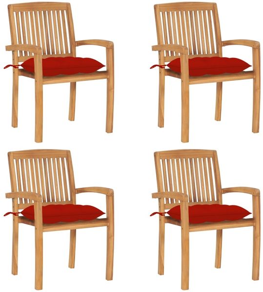 vidaXL Stapelbare Gartenstühle mit Kissen 4 Stk. Massivholz Teak 3073261