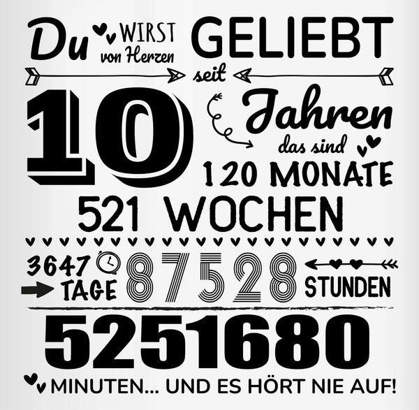 Shirtracer Tasse 10 Jahre - Du wirst von Herzen geliebt, 10. Geburtstag, 10 Jahre Geb, Keramik, 10. Geburtstag Tasse