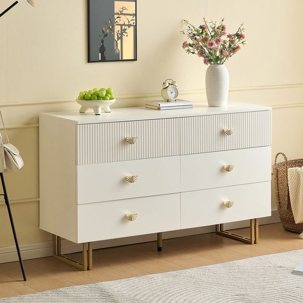 Sideboard 120x40x75 cm - Elegantes Design mit 6 Schubladen & Goldakzenten
