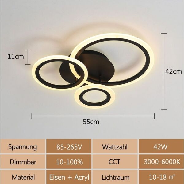 POPOLIC LED Deckenleuchte Modern Dimmbar Deckenleuchte für Wohnzimmer, Schlafzimmer, Deckenlampe mit Fernbedienung, 3000K-6000K