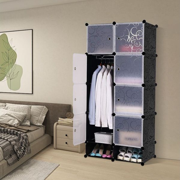 JEOBEST Kleiderschrank DIY-Aufbewahrungsschrank, Modular Kombiniert Garderobe,Schuhregal 10 Würfel Schrank aus Kunststoff mit 1 Kleiderstange