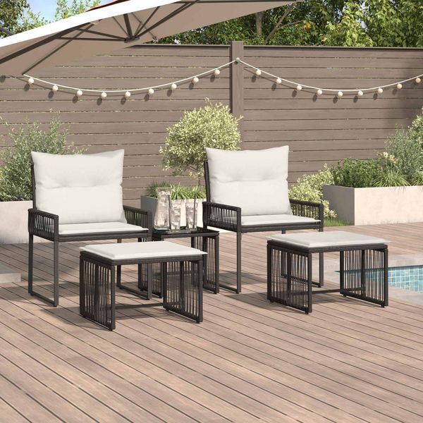 vidaXL Gartenmöbel Set 11 pcs Schwarz und Cremeweiß Poly-Rattan 42025152