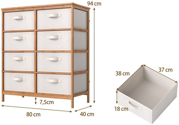 Kommode mit 8 Abnehmbaren Stoffschubladen & Bambusrahmen Schubladenschrank Bild 2