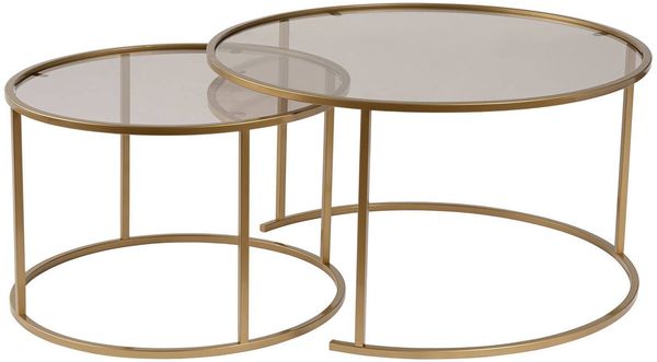 Dmora Set mit 2 Couchtischen Aedion, Niedriger Wohnzimmertisch, Kaffeeregal, Couchtisch für Sofa, 80x80 h43 cm, Gold und Bronzo