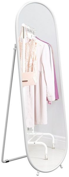 HOMCOM Standspiegel 160 x 40 cm Ganzkörperspiegel mit Ständer, Metallrahmen (Wandspiegel, 1-St, Oval), für Wohnzimmer, Schlafzimmer, Weiß