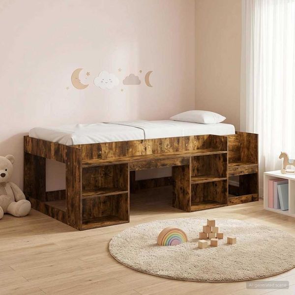 vidaXL Kinderbettgestell mit Stauraum Geräucherte Eiche 90 x 200 cm 3422607