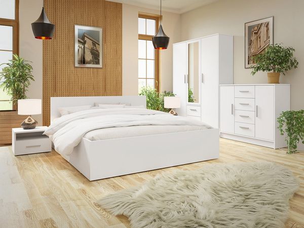 MIRJAN24 Schlafzimmer-Set Tokyo I 160, (4er-Set, Kommode, Nachttisch, Kleiderschrank, Bett), mit Lattenrost, Frontspiegel