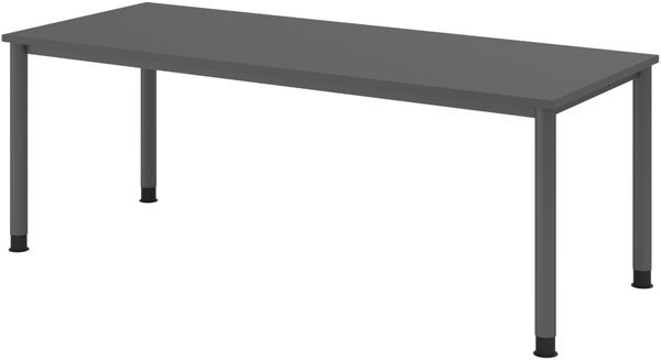 bümö höhenverstellbarer Schreibtisch H-Serie 200x80 cm in graphit, Gestell in Graphit - PC Tisch für's Büro manuell höhenverstellbar, Computertisch verstellbar, HS-20-G-G