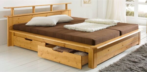 OTTO home Funktionsbett "FINJA " Kieferbett, Futonbett, Kopfteil mit Ablagefläche, zertifiziertes Massivholz, Schubkästen optional