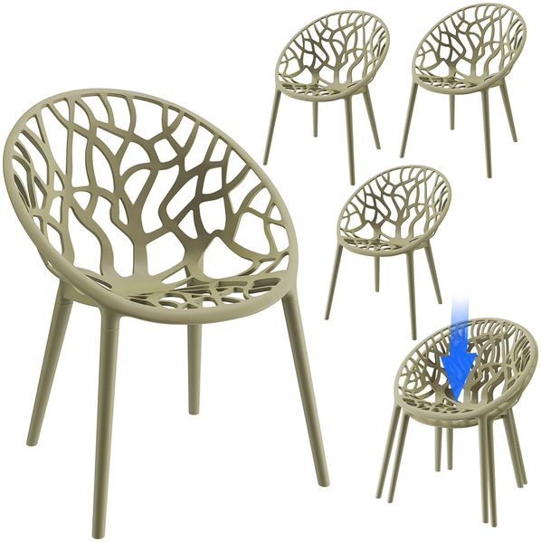 STEELSØN 'Quanta' Gartenstuhl, olivgrün, Kunststoff, wetterfest und UV-beständig, Balkonstuhl stapelbar, bis 120 kg belastbar, 4er Set