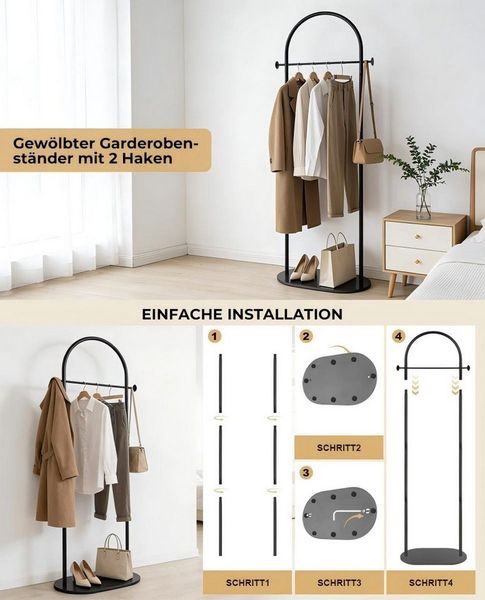 PRIISF Kleiderständer Garderobenständer Freistehende Metall Standgarderobe mit Ablagen Haken, (170 × 50 × 28 cm), für Flur, Wohnzimmer, Schlafzimmer, Büro, Eingang, Veranda