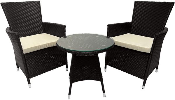 Outdoor Sitzgruppe RIRAM - Kunststoff Dunkelbraun 110x110x84 cm | Gartenmöbelset 2 Personen Poly Rattan Balkonmöbel Set Bistrotisch Terrassenmöbelset