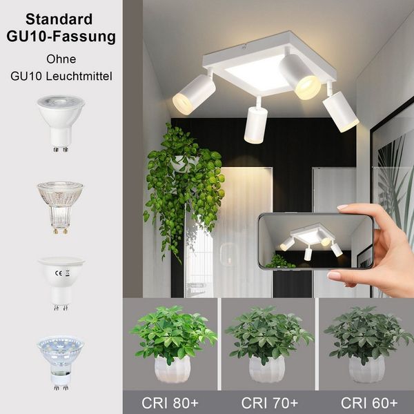 Nettlife Deckenstrahler 1/2/3/4 Flammig GU10 Modern Schwarze Deckenlampe Schwenkbar 350°, LED wechselbar, Warmweiß, Schwenkbar Flurlampe Metall für Schlafzimmer Küche Büro