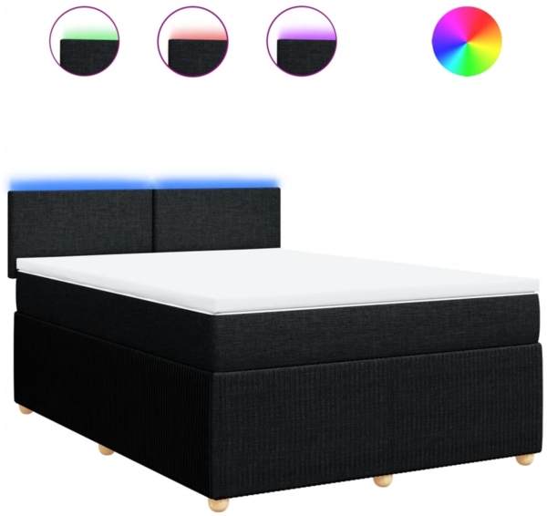 vidaXL Boxspringbett mit Matratze Schwarz 140x200 cm Stoff 3289774