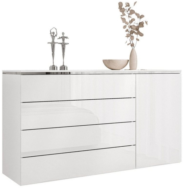 Lookway Kommode AURORA SILVER 1D4S mit Schubladen und Metallbeinen, Breite: 140 cm