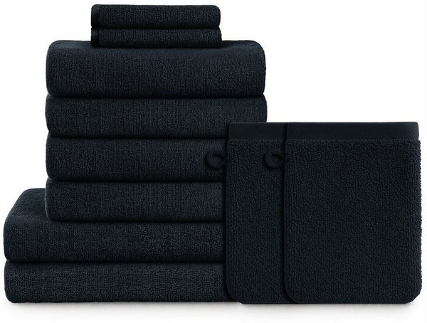 Blumtal Premium Frottier Handtücher Set mit Aufhängschlaufen - Baumwolle Oeko-TEX Zertifiziert, weich, saugstark - 2X Badetuch, 2X Handtuch, 2X Gästehandtuch, 2X Waschlappen, Dunkelblau